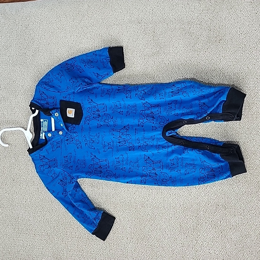 Carhart outfit moo cow chicken blue 6 months button